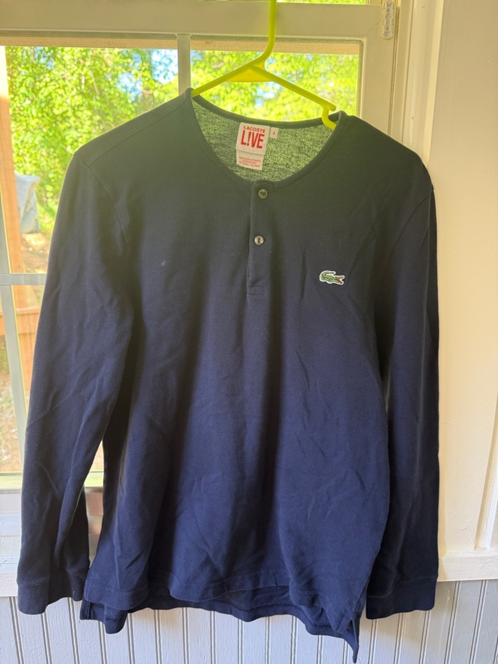 Lacoste Navy Long-Sleeve Henley with Crocodile Logo